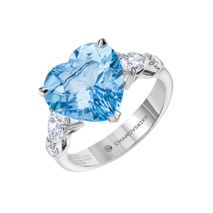 Кольцо с аквамарином и бриллиантами, белое золото 1