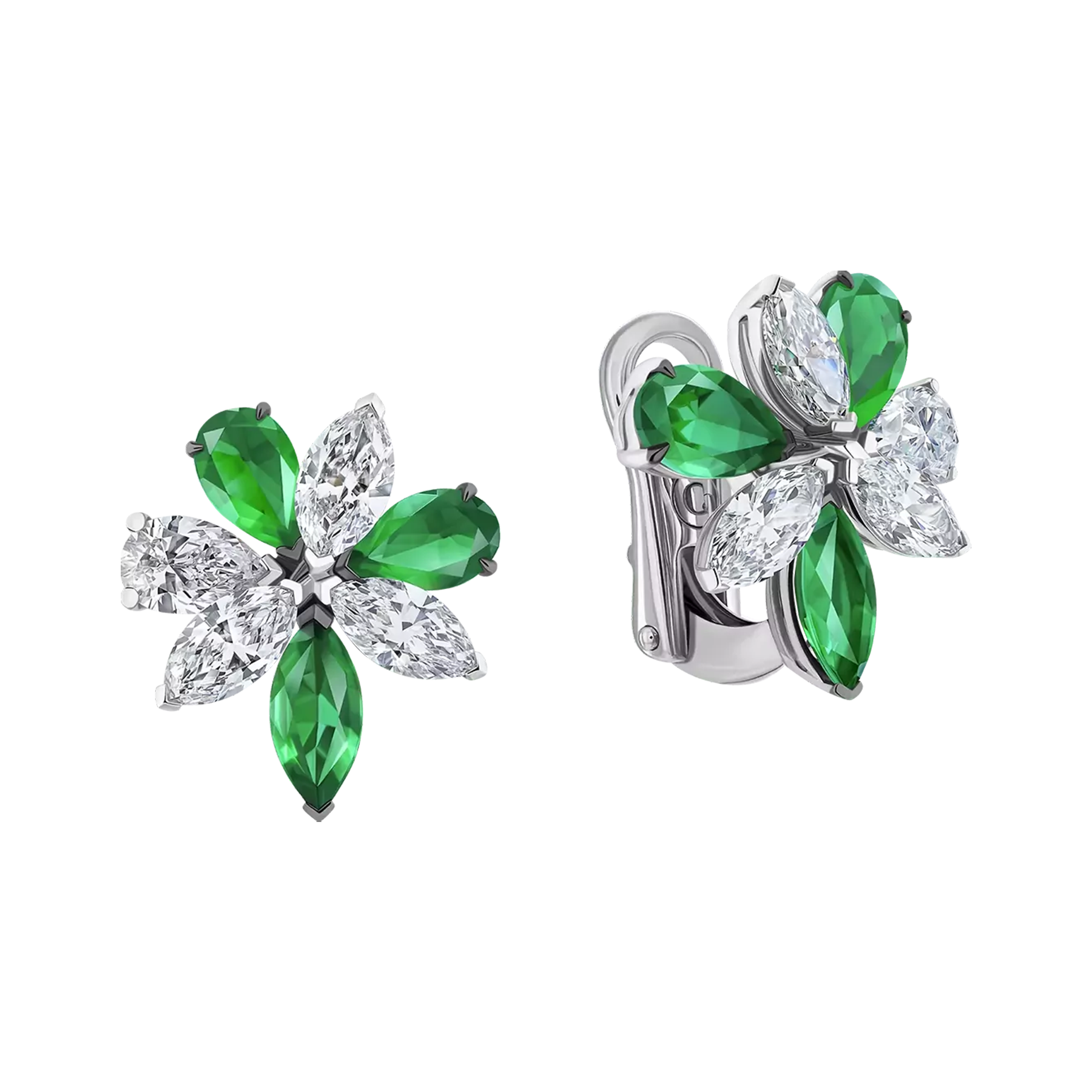 Серьги с изумрудами и бриллиантами, белое золото
