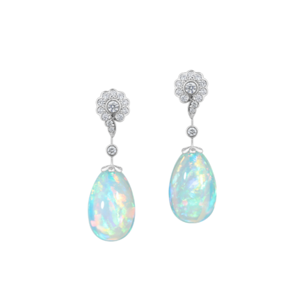 Серьги с опалами и бриллиантами, белое золото 1