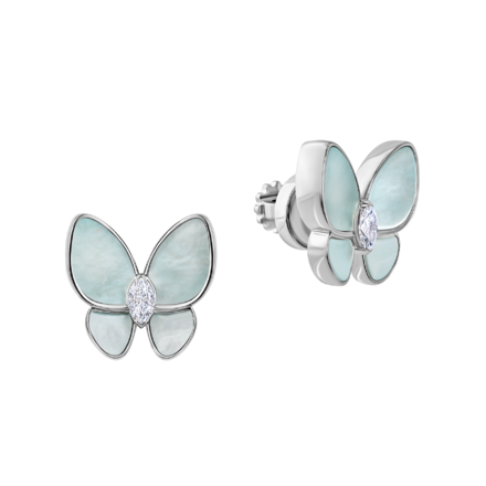 Пусеты с бриллиантами и перламутром, белое золото, н.керамика 1