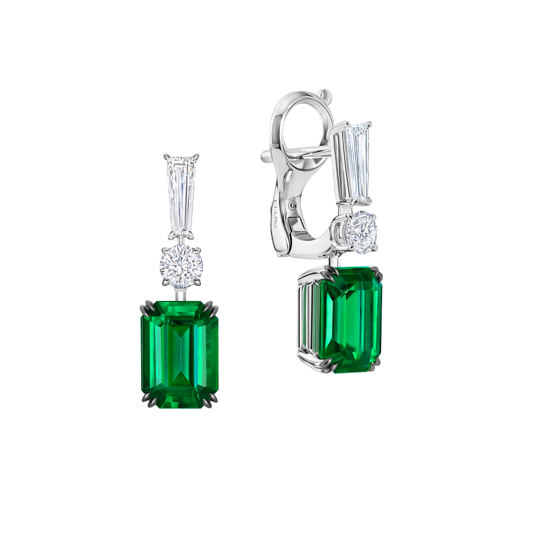 Серьги с изумрудами и бриллиантами, белое золото