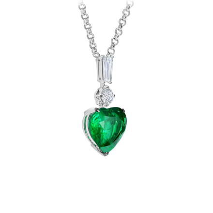 Колье с изумрудом и бриллиантами, белое золото 2