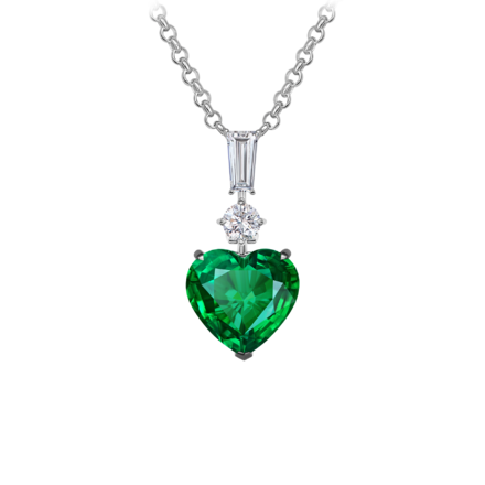 Колье с изумрудом и бриллиантами, белое золото 1