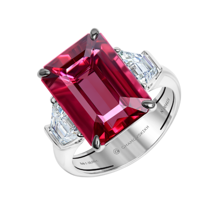 Кольцо с турмалином рубеллитом и бриллиантами, белое золото 1