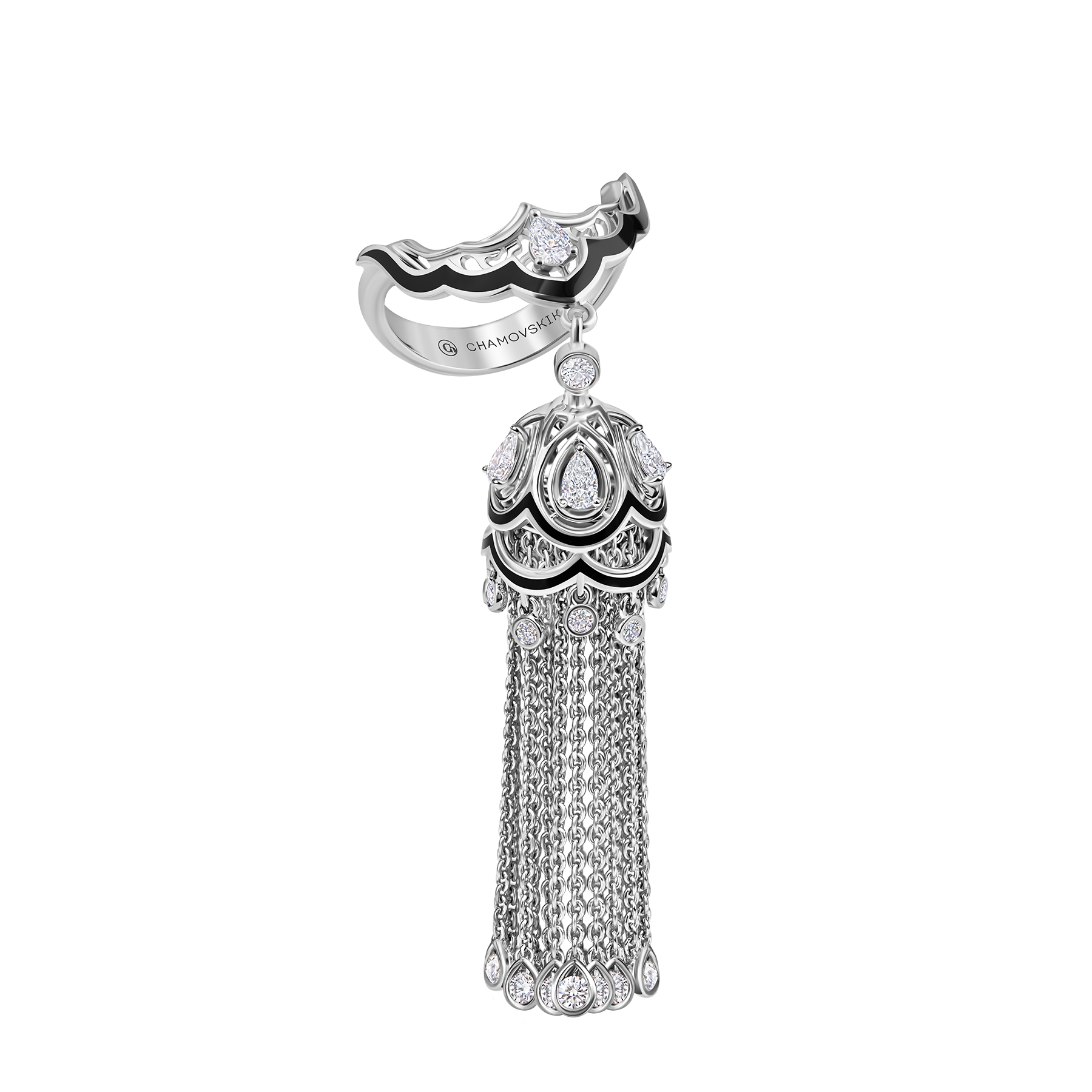 Кольцо с александритом, бриллиантами и жемчугом, белое золото