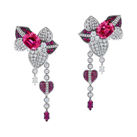 Серьги со шпинелью, рубинами и бриллиантами, белое золото 1