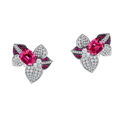 Серьги со шпинелью, рубинами и бриллиантами, белое золото 3