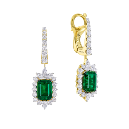 Серьги с изумрудами и бриллиантами, желтое золото 1