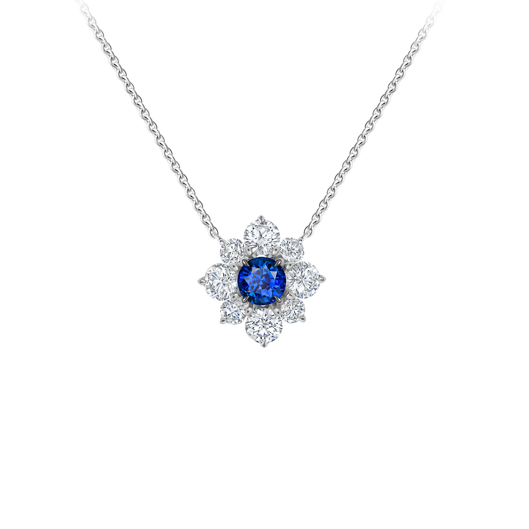 Колье с сапфиром и бриллиантами, белое золото