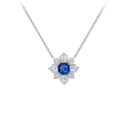 Колье с сапфиром и бриллиантами, белое золото 1