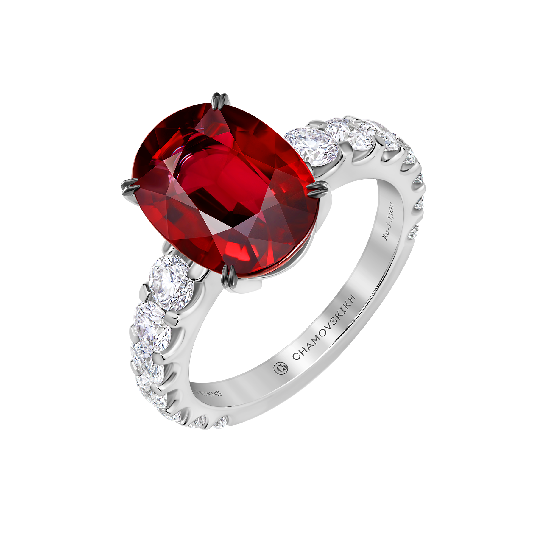 Кольцо с рубином и бриллиантами, белое золото
