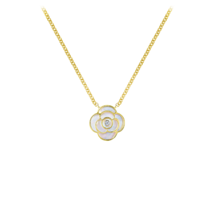 Колье с бриллиантом и перламутром, желтое золото 1