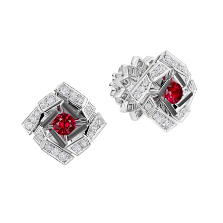 Пусеты с рубинами и бриллиантами, белое золото 1