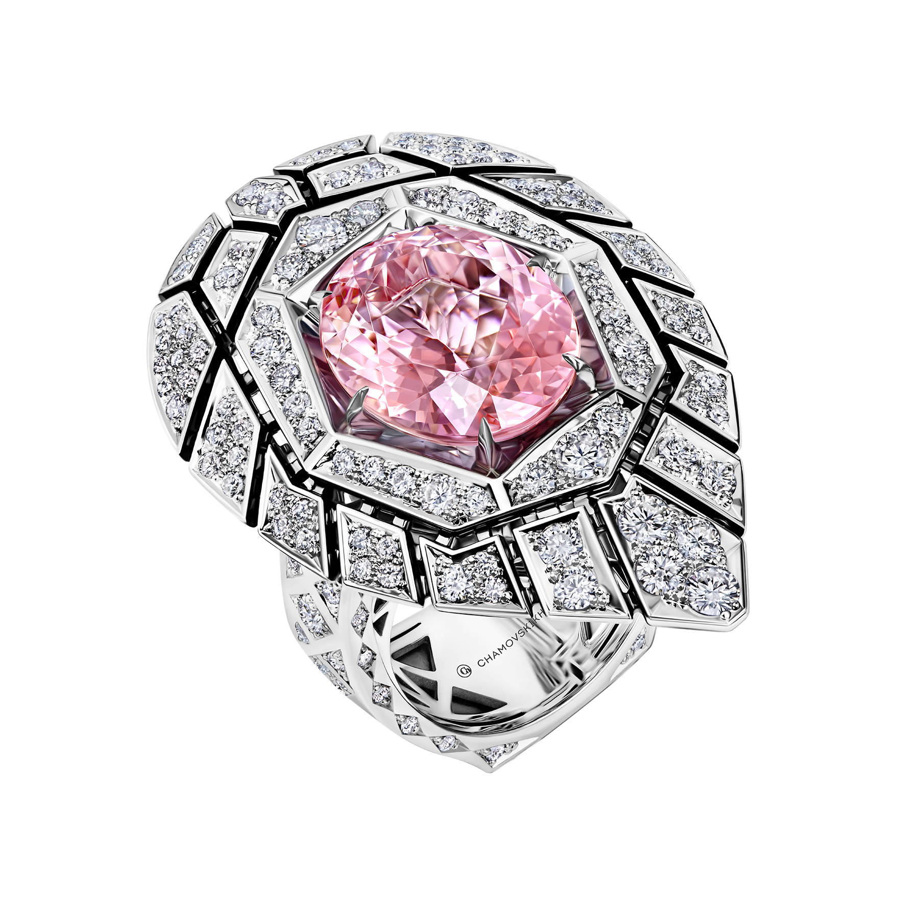 Кольцо с морганитом и бриллиантами, белое золото