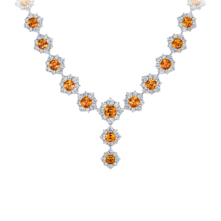 Колье со спессартинами и бриллиантами, белое золото 1