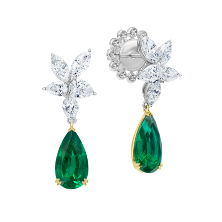 Серьги с изумрудами и бриллиантами, белое и желтое золото 1