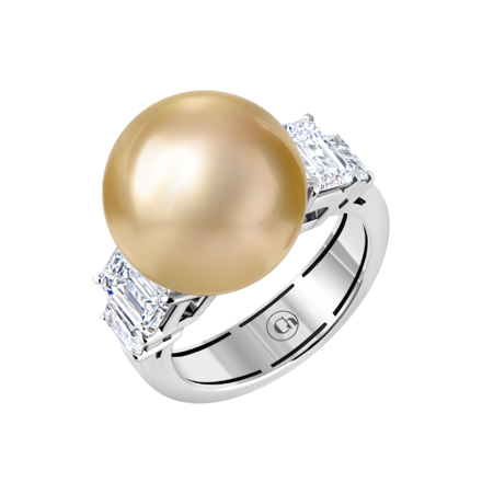 Кольцо с жемчугом и бриллиантами, белое золото 1