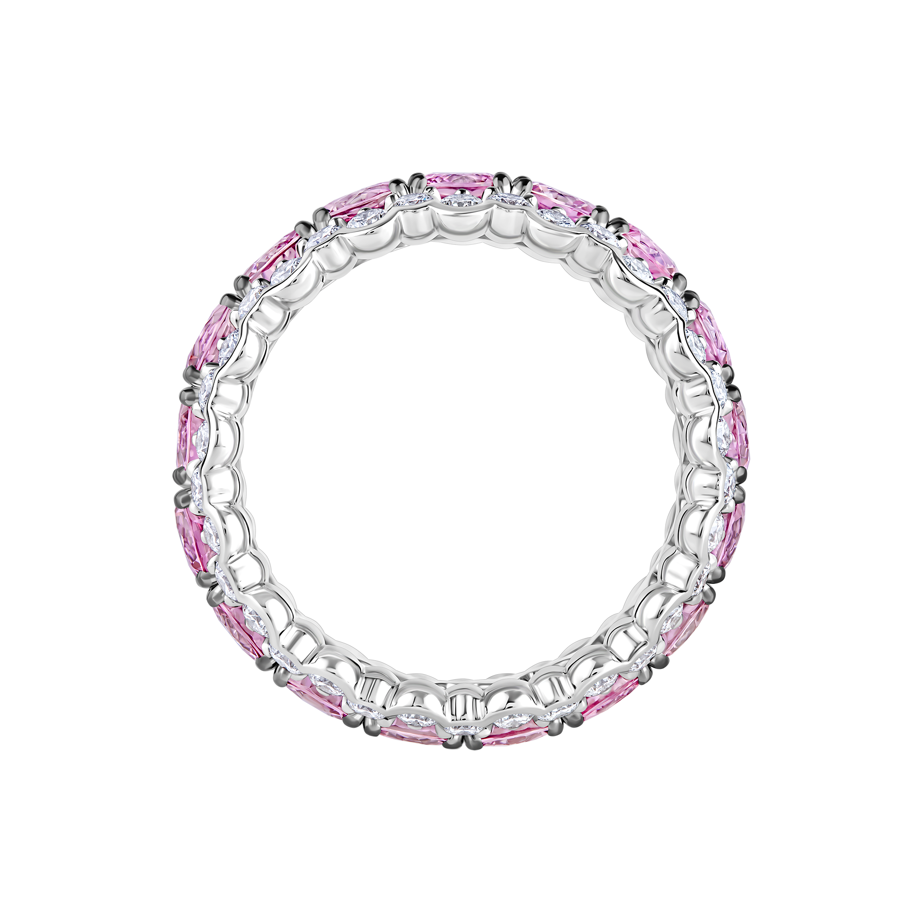 Кольцо с розовыми сапфирами и бриллиантами, белое золото