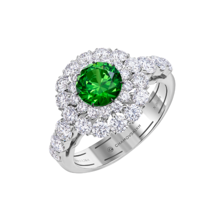 Кольцо с демантоидом и бриллиантами, белое золото 1