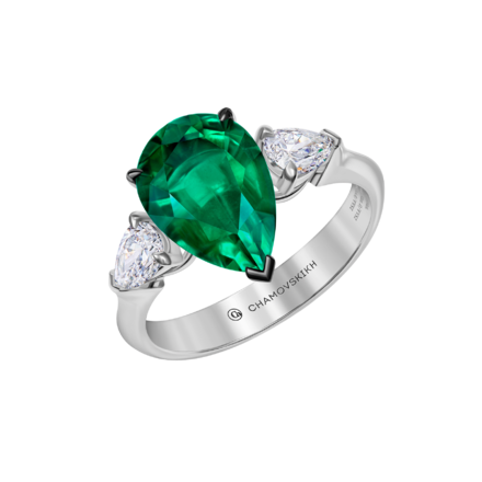 Кольцо с изумрудом и бриллиантами, белое золото 1