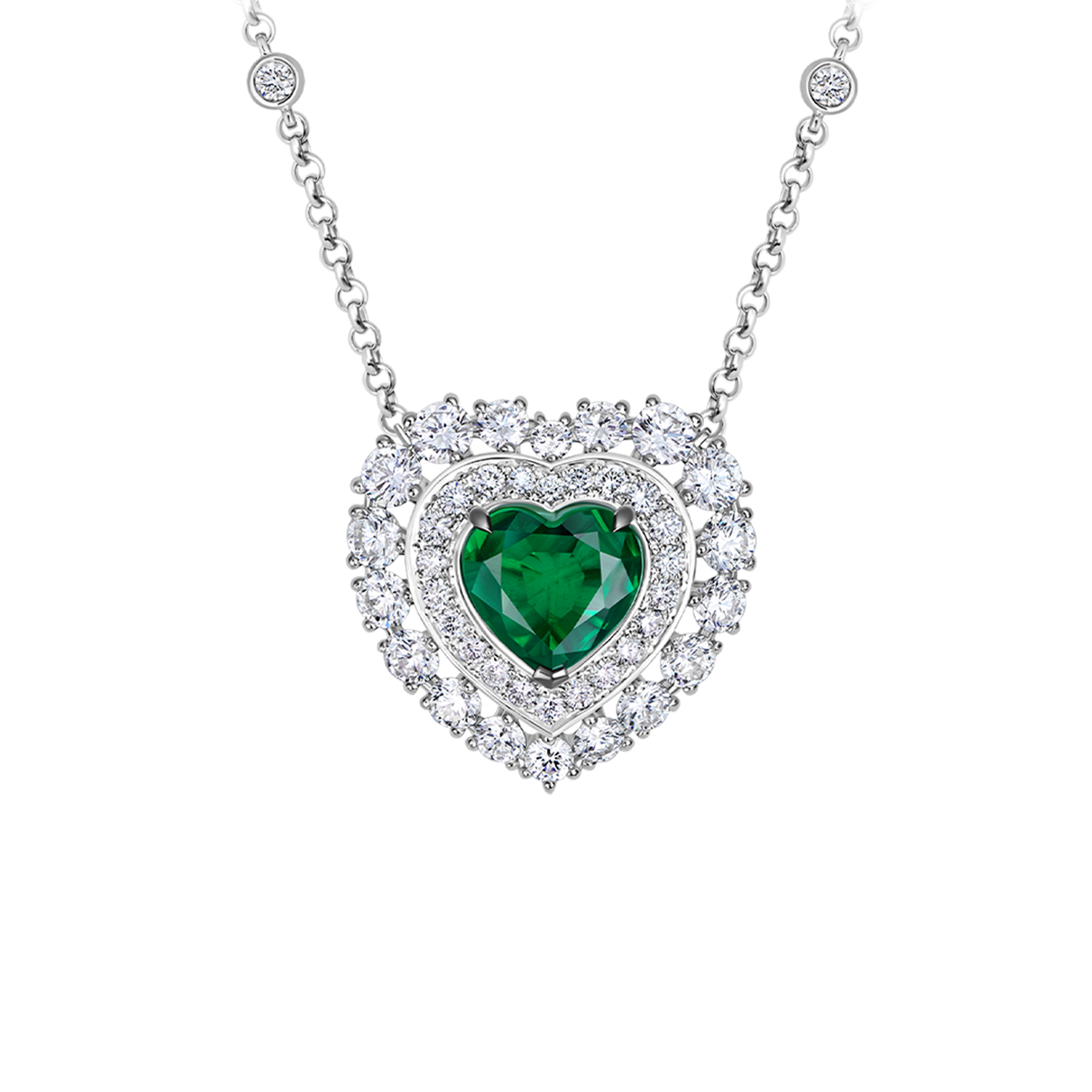 Колье с изумрудом и бриллиантами, белое золото