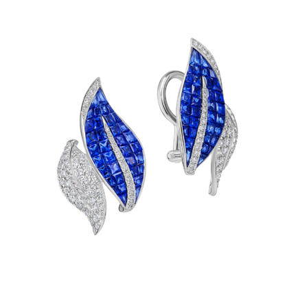 Серьги с сапфирами и бриллиантами, белое золото 1