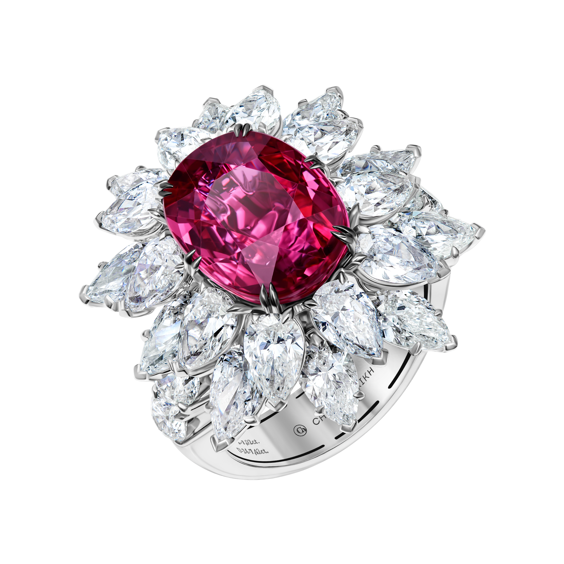 Кольцо с рубином и бриллиантами, белое золото
