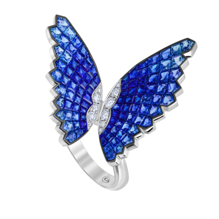 Кольцо с сапфирами и бриллиантами, белое золото 2