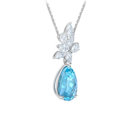 Колье с аквамарином и бриллиантами, белое золото 2