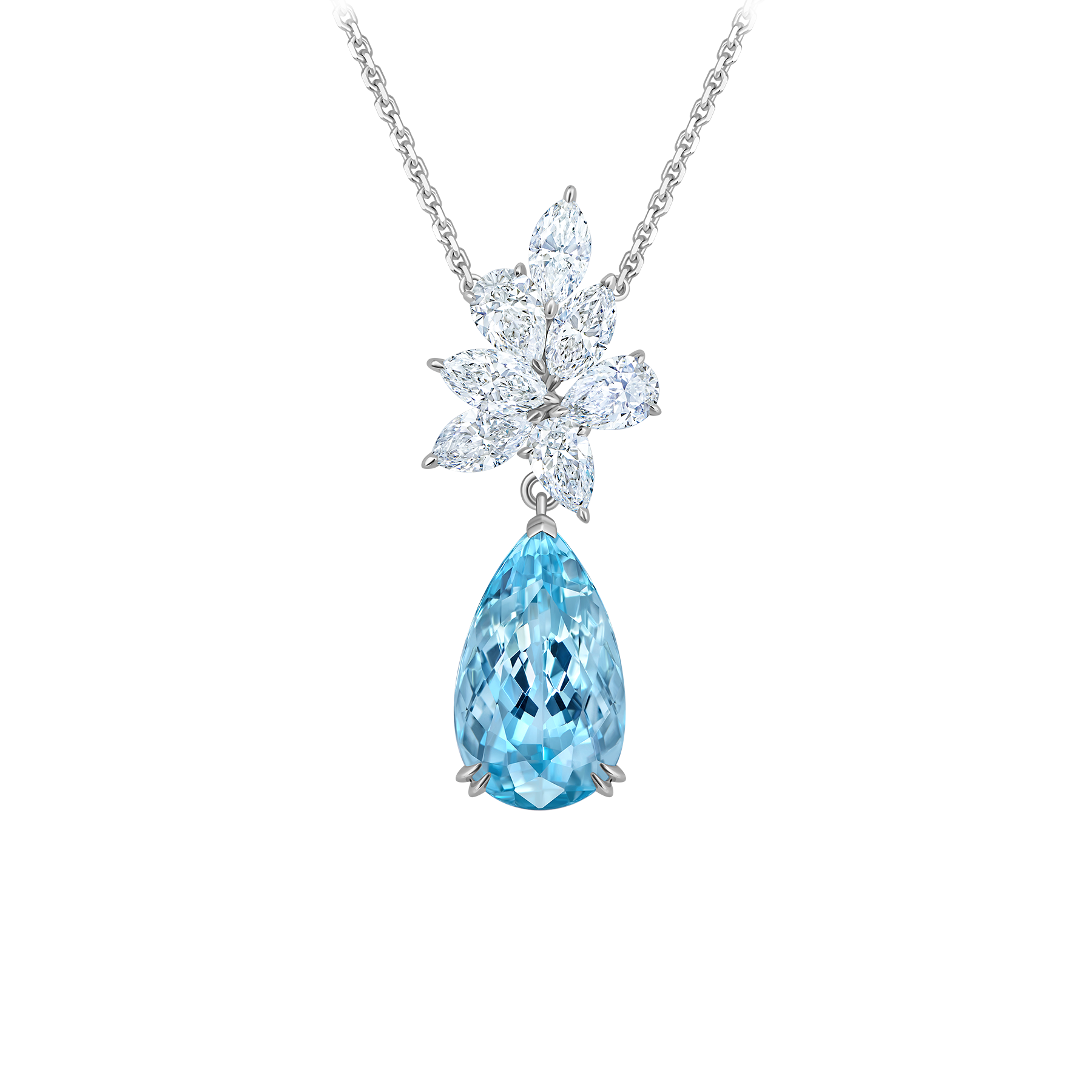 Колье с аквамарином и бриллиантами, белое золото