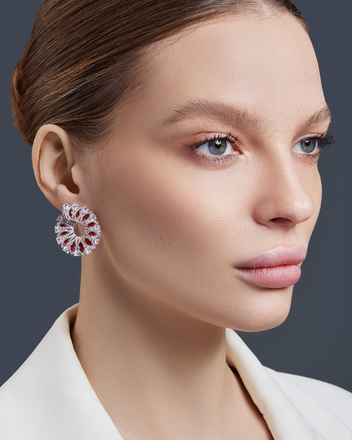 Серьги с рубинами и бриллиантами, белое золото 3