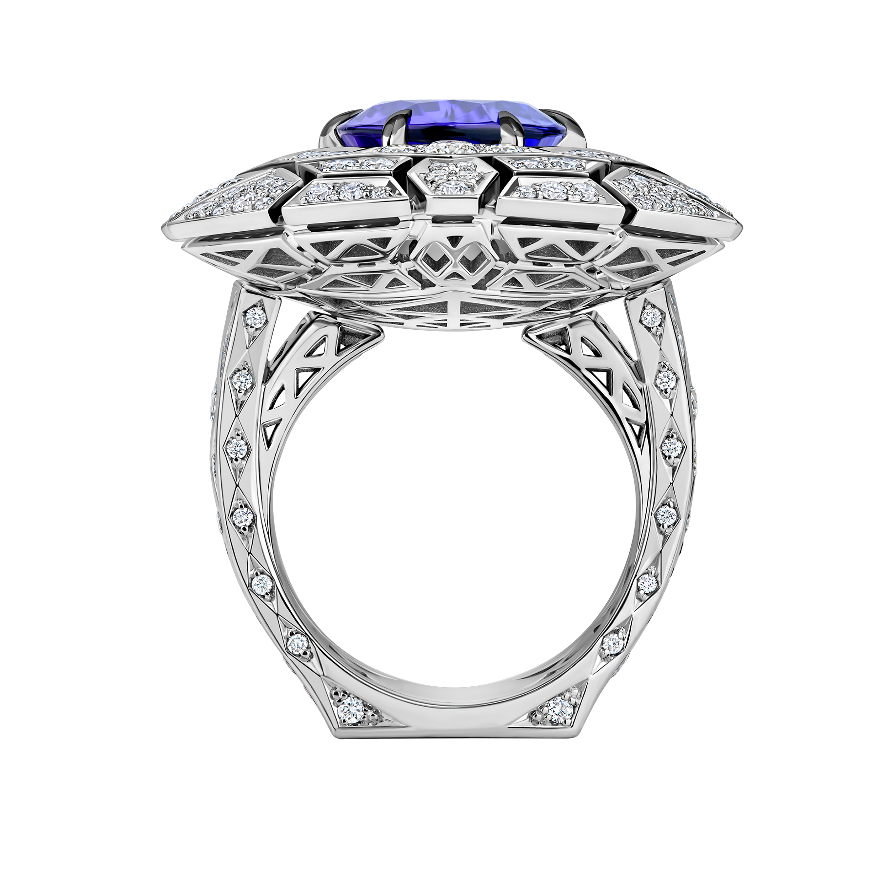 Кольцо с танзанитом и бриллиантами, белое золото