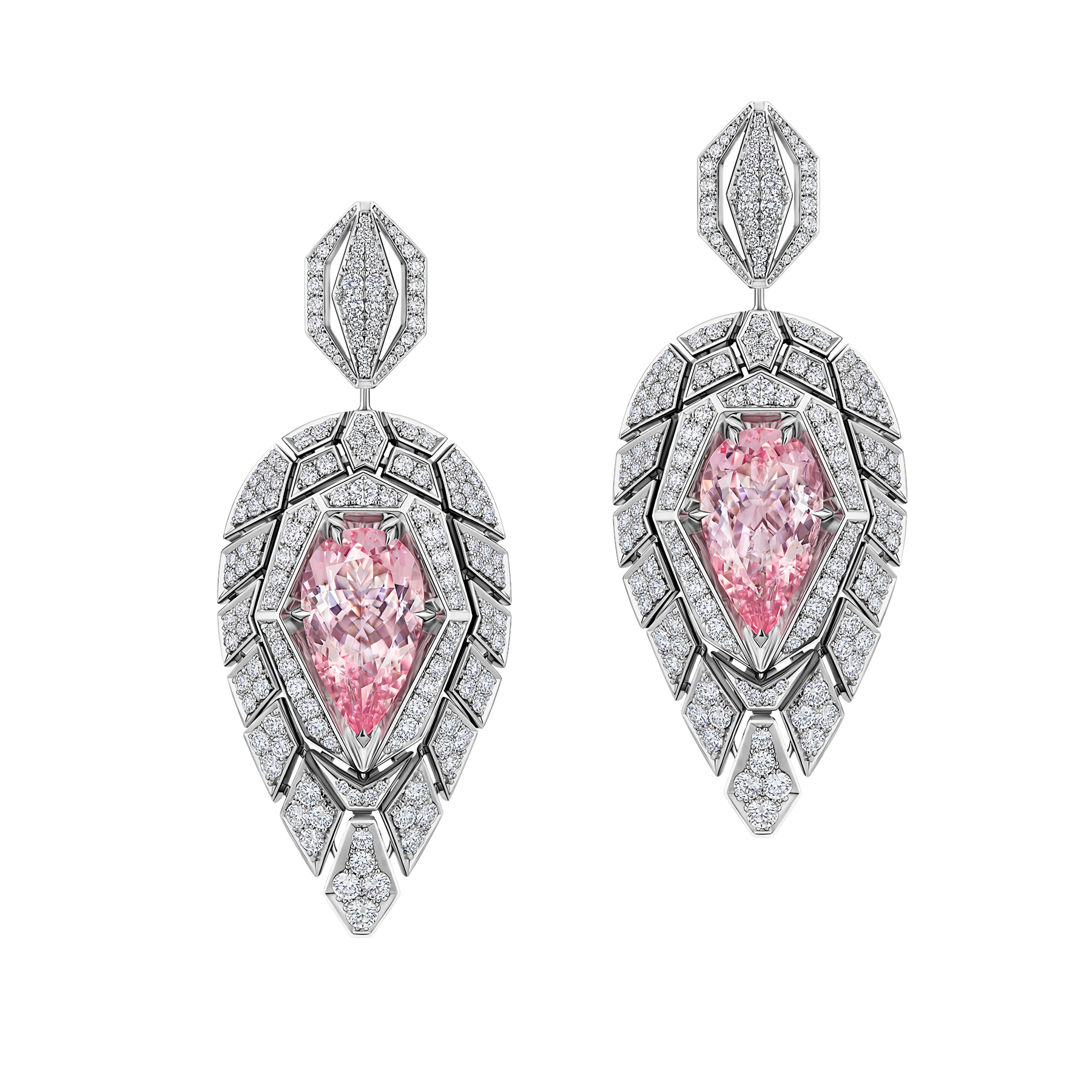 Серьги с морганитами и бриллиантами, белое золото