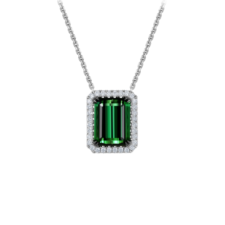 Колье с турмалином верделитом и бриллиантами, белое золото. 1