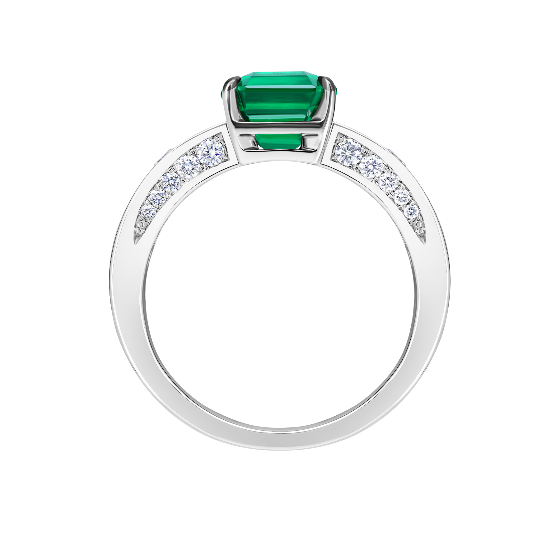 Кольцо с изумрудом и бриллиантами, белое золото