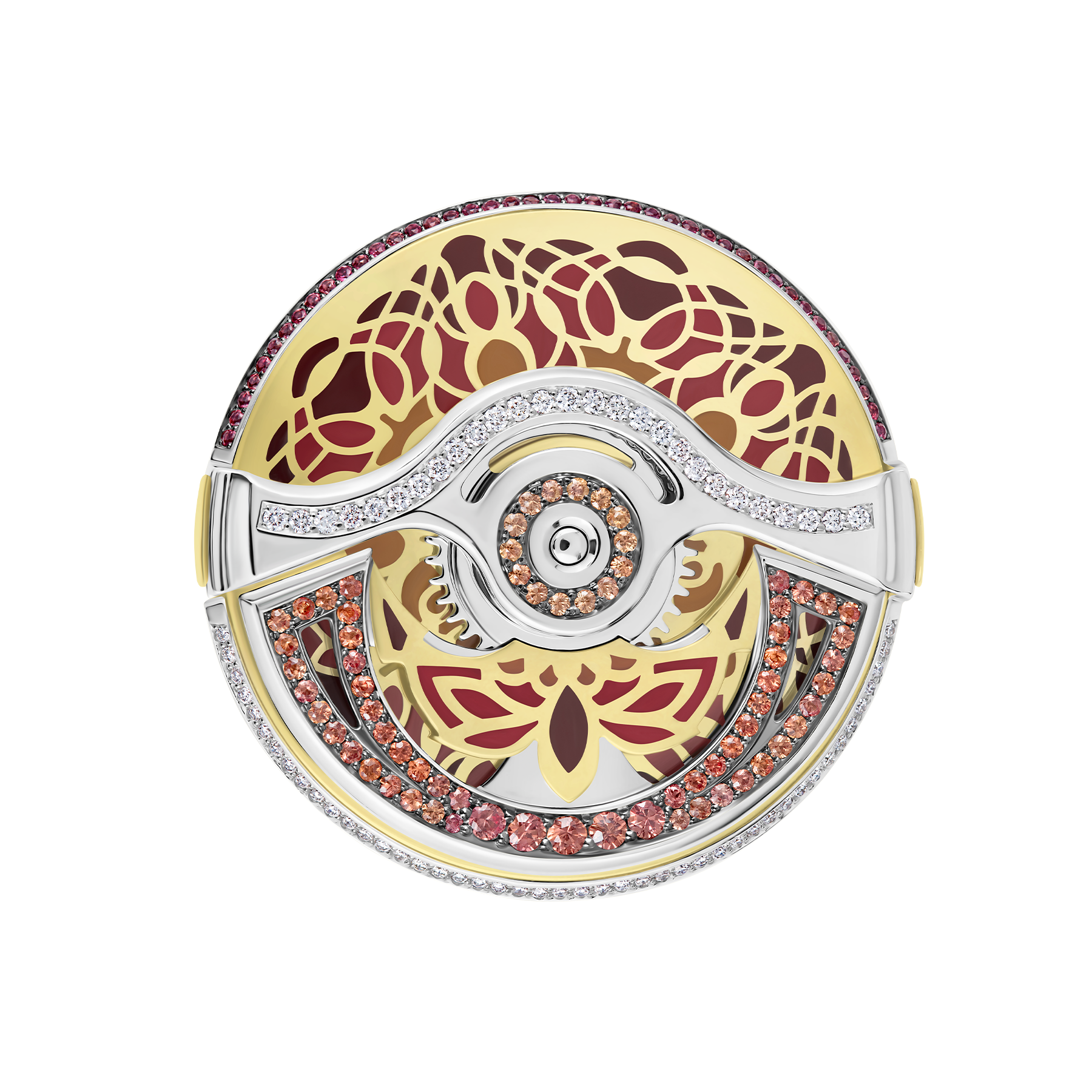 Кольцо с бриллиантами и цветными сапфирами, белое золото, н.керамика