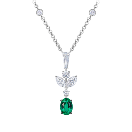 Колье с изумрудом и бриллиантами, белое золото 1