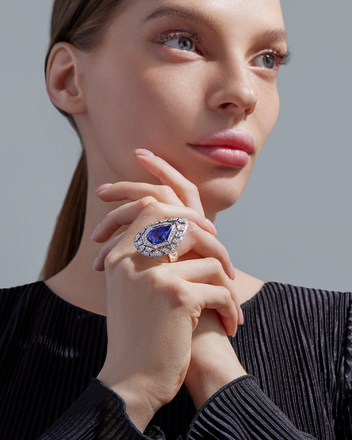 Кольцо с танзанитом и бриллиантами, белое золото 4