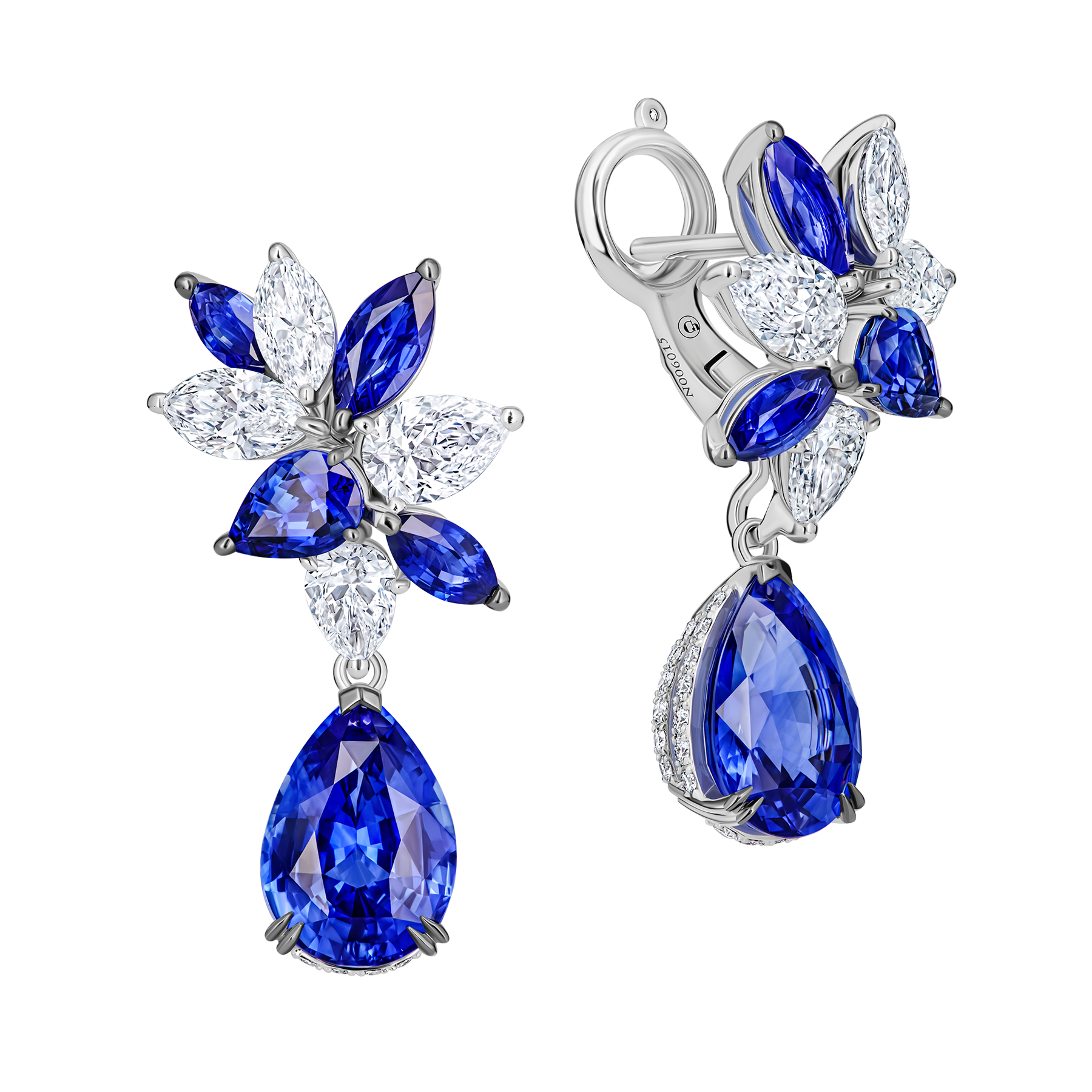 Серьги с сапфирами и бриллиантами, белое золото