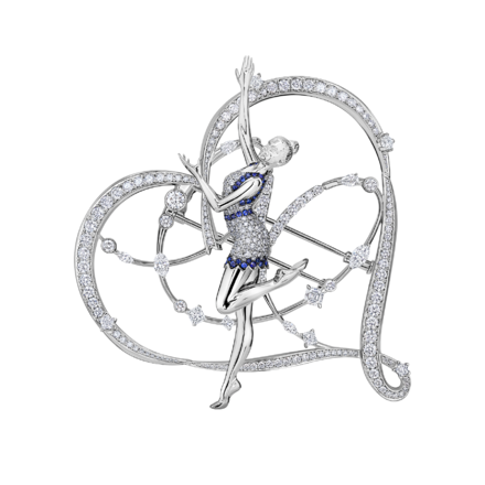 Брошь с сапфирами, рубинами и бриллиантами, белое золото 3