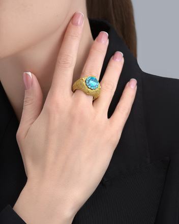 Кольцо с турмалинами параиба и бриллиантами, желтое и белое золото 6