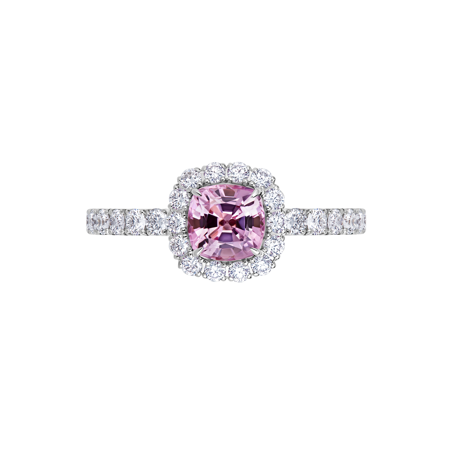 Кольцо с розовым сапфиром и бриллиантами, белое золото