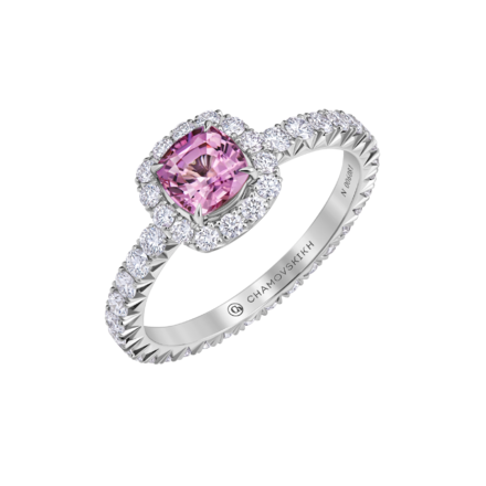 Кольцо с розовым сапфиром и бриллиантами, белое золото 1