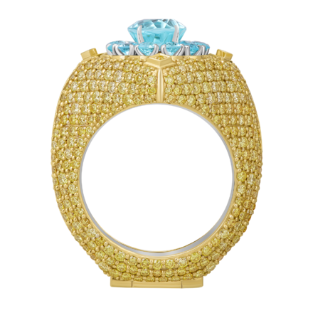 Кольцо с турмалинами параиба и бриллиантами, желтое и белое золото 3