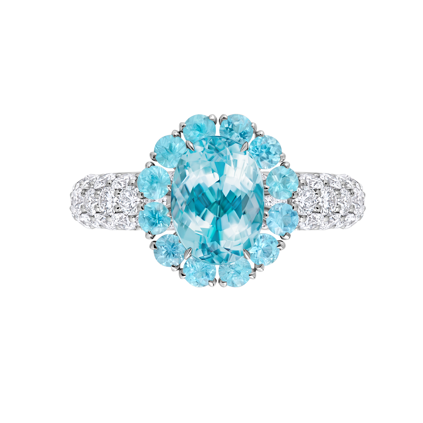 Кольцо с турмалинами параиба и бриллиантами, желтое и белое золото