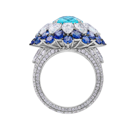 Кольцо с турмалином параибой, сапфирами и бриллиантами, белое золото 3