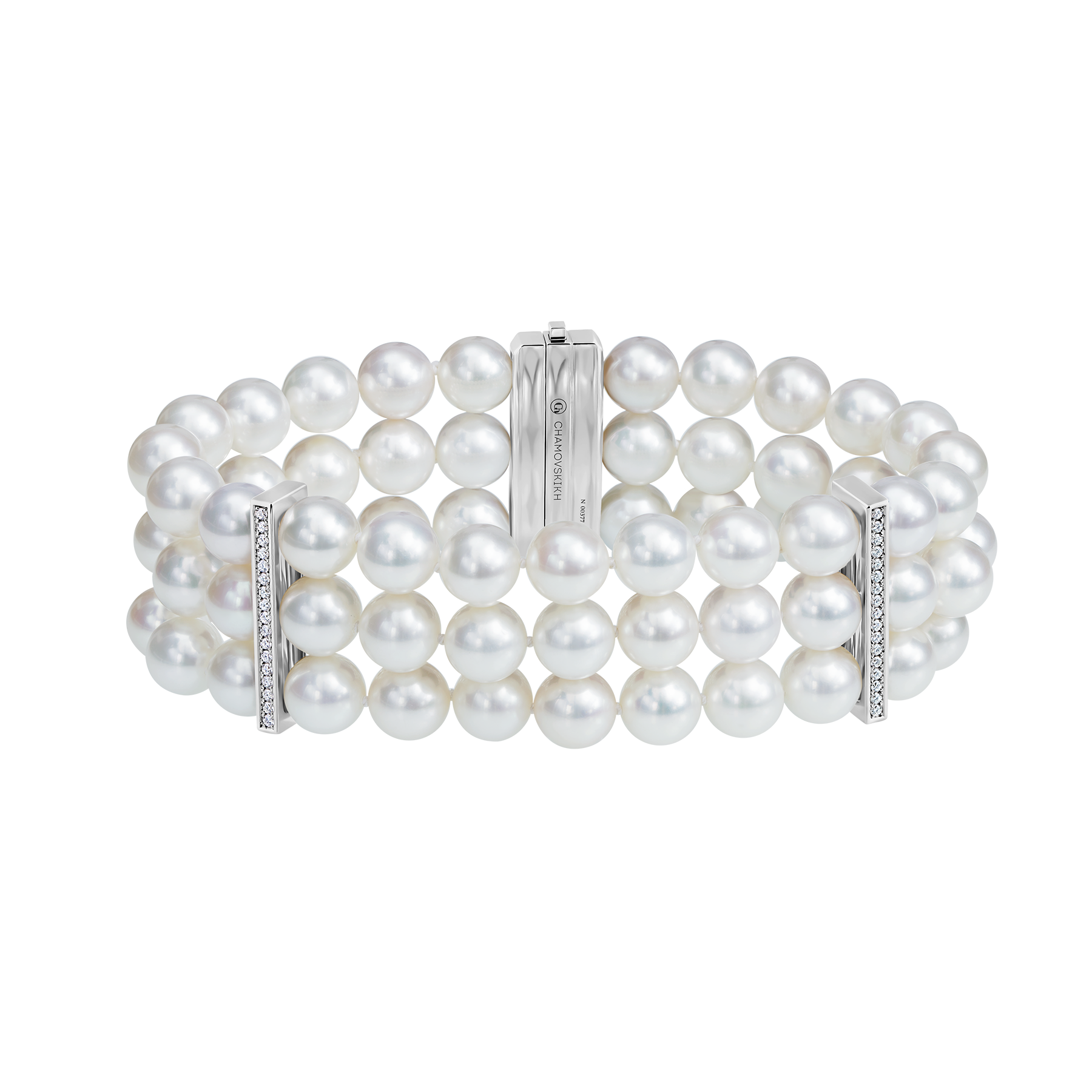 Браслет с жемчугом и бриллиантами, белое золото