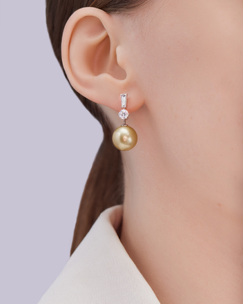 Пусеты с жемчугом и бриллиантами, белое золото 2