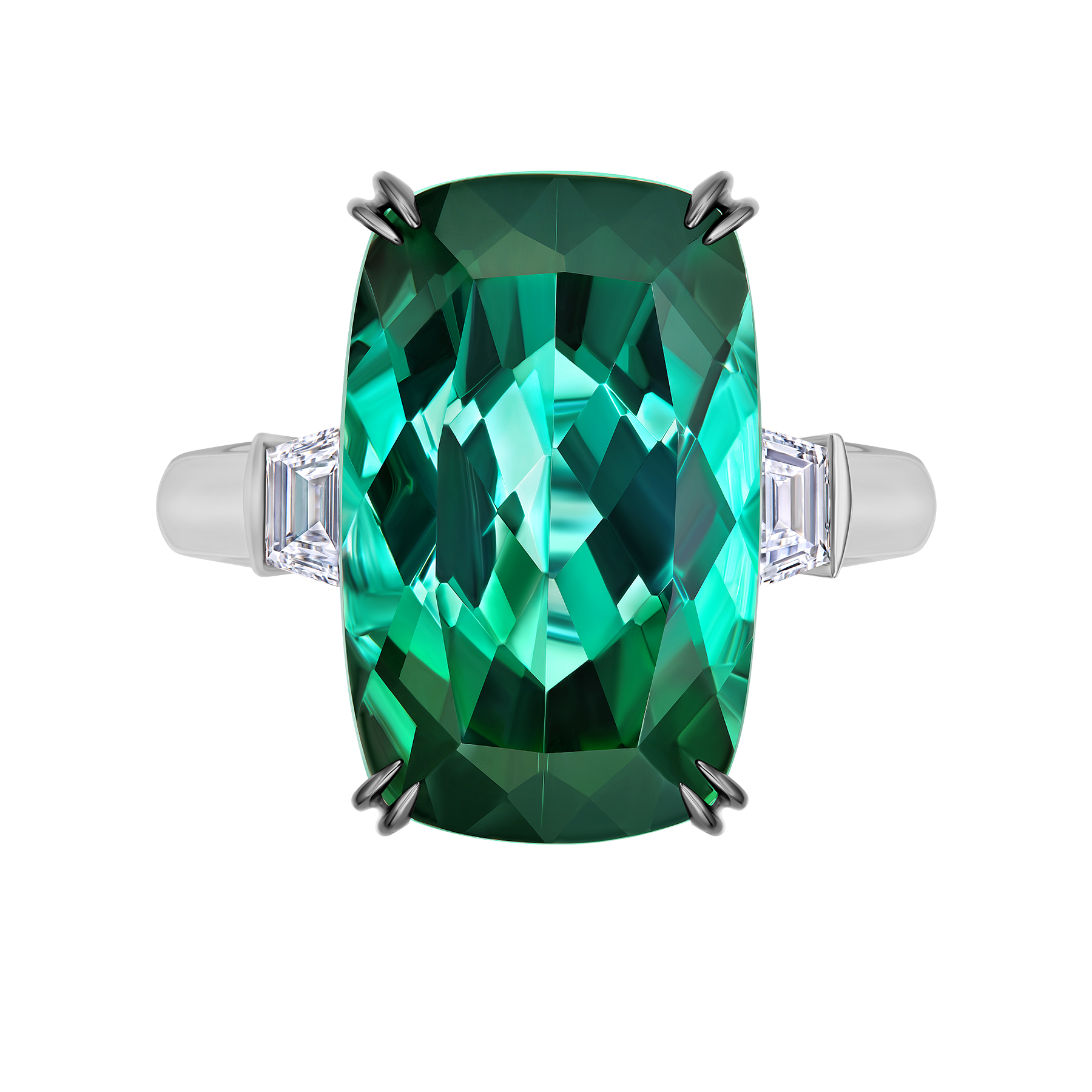 Кольцо с турмалином верделитом и бриллиантами, белое золото