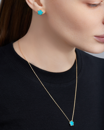 Пусеты с бирюзой, желтое золото 2